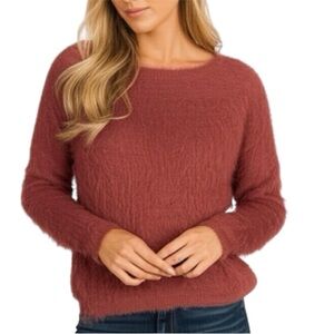 Jessica Simpson Fuzzy Dolman Sleeve Rust Coloured Oversized Sweater Size Medium